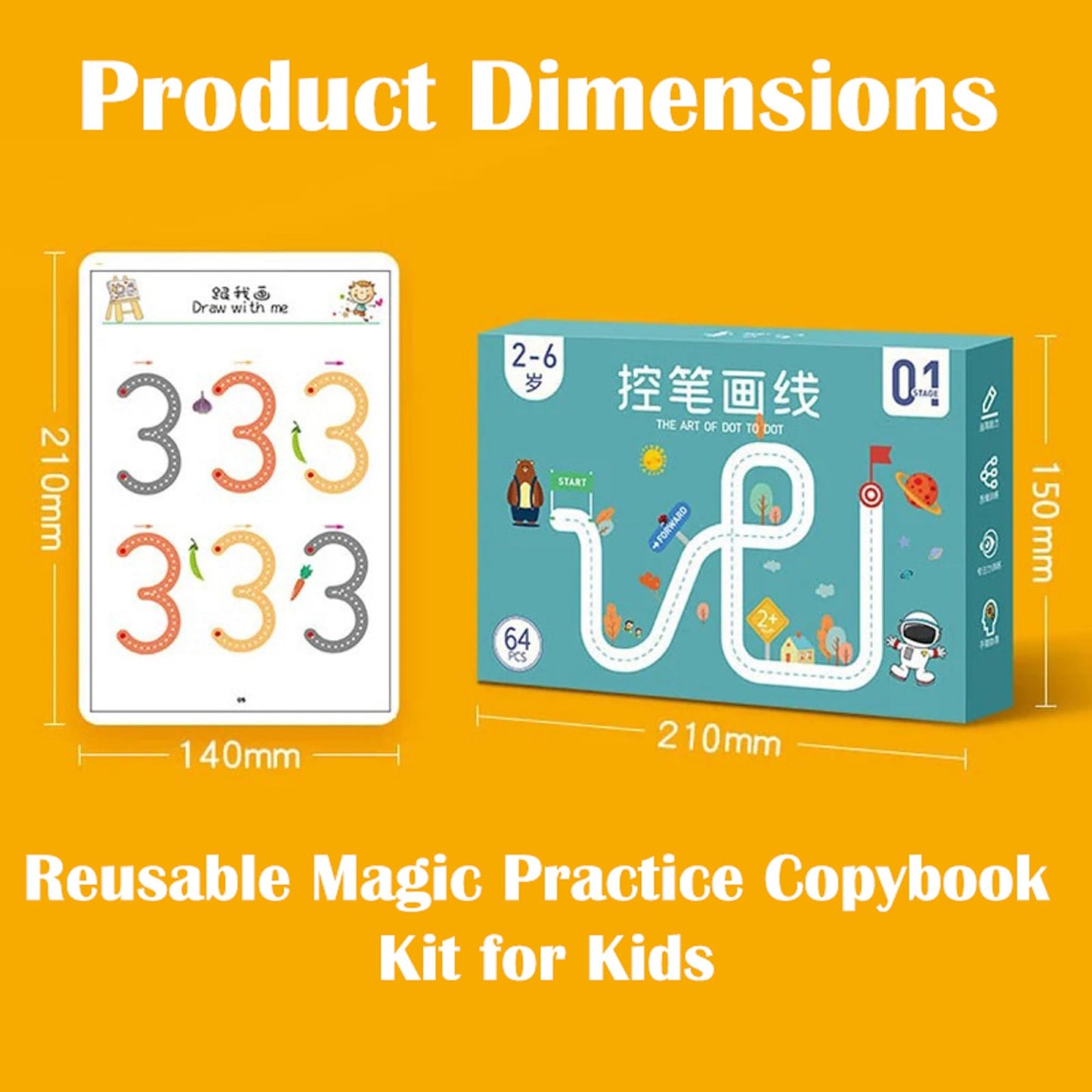 64 Pages Magic Writing Book + (Free 3 Markers & Eraser)