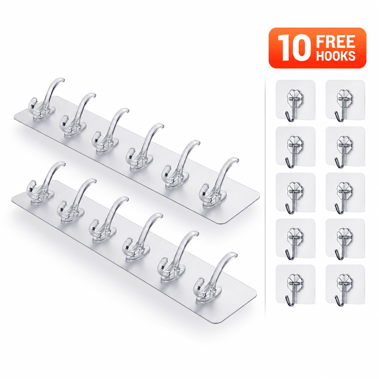 Heavy-Duty Wall Hook Set – 2×6 Hook Strips + 10 Bonus Hooks