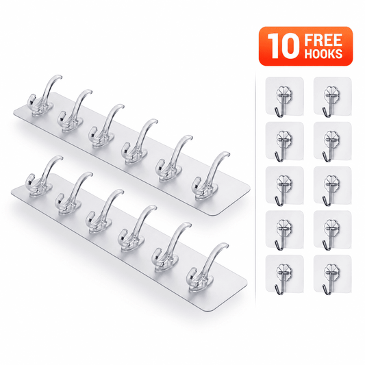 Heavy-Duty Wall Hook Set – 2×6 Hook Strips + 10 Bonus Hooks