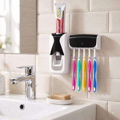 Toothpaste Dispenser & 5 Brush Holder with cover