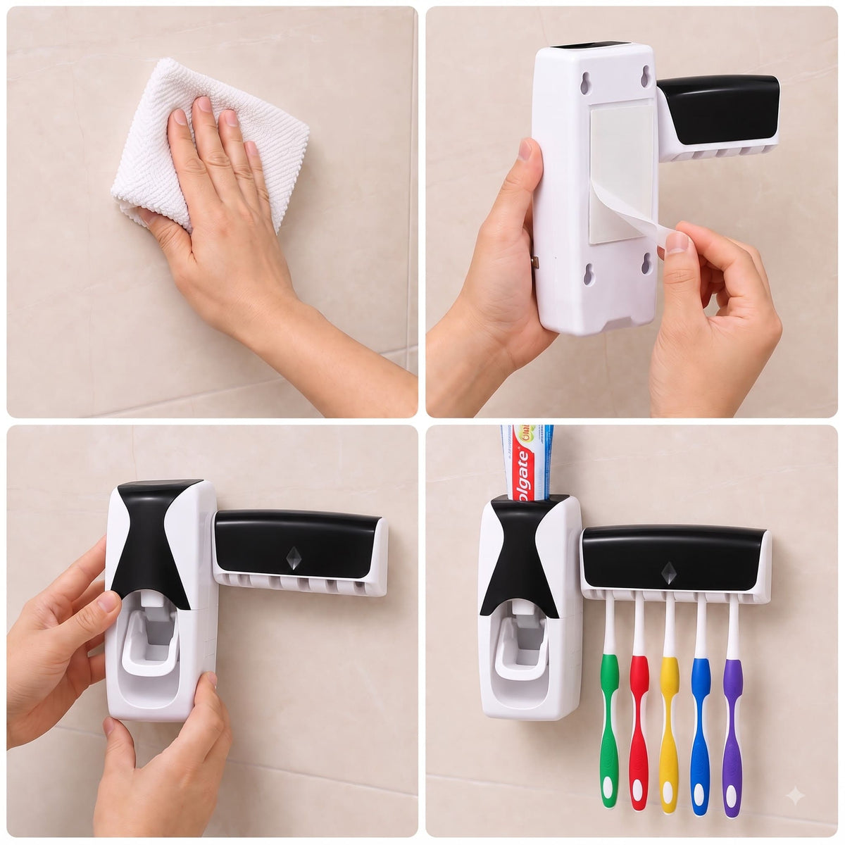 Toothpaste Dispenser & 5 Brush Holder with cover