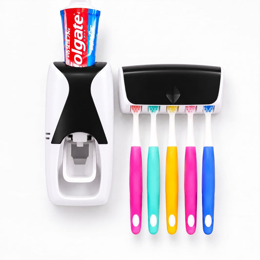 Toothpaste Dispenser & 5 Brush Holder with cover