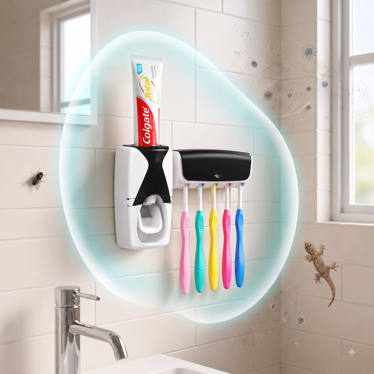 Toothpaste Dispenser & 5 Brush Holder with cover