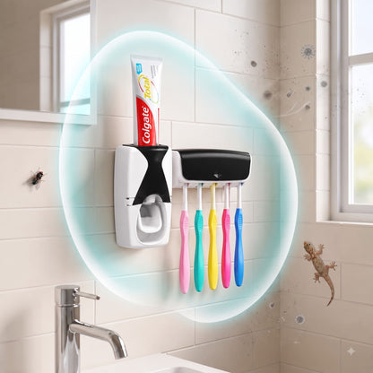 Toothpaste Dispenser & 5 Brush Holder with cover